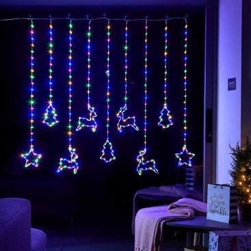 Festive Curtain Lights - Multi Coloured