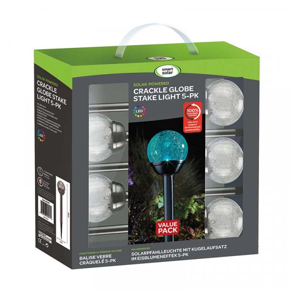 Smart solar crackle globe stake lights deals