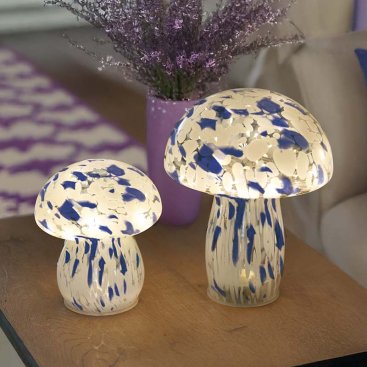 Blue & White GlassArt Mushroom, POS 12