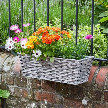 19in Bari Faux Rattan Planter - Soft Grey 19in Bari Faux Rattan Planter - Soft Grey