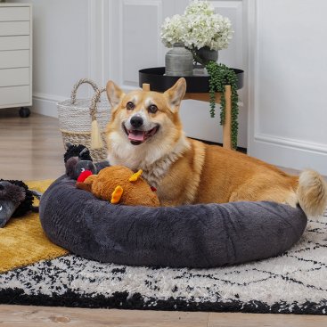 Grey Calming L Faux FurBed