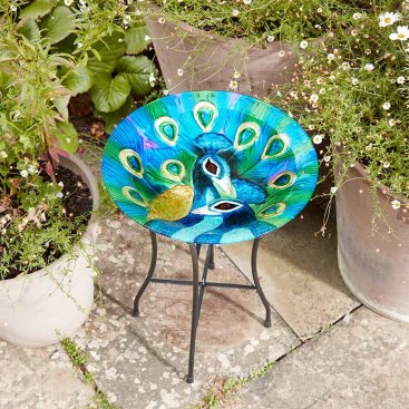 Peacock Glass Birdbath