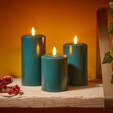 15cm Faux Flame Pillar Candle - Green