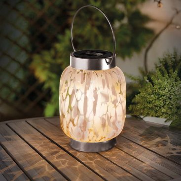 Pink & White GlassArt Solar Lantern, POS 6