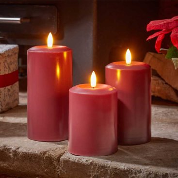 15cm Faux Flame Pillar Candle - Red