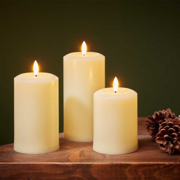 15cm Faux Flame Pillar Candle - Cream