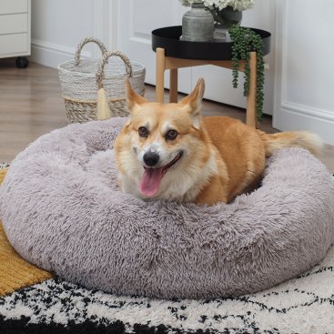 Silver Calming Shaggy L Faux FurBed