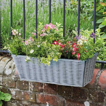 19in Faux Rattan Planter Slate