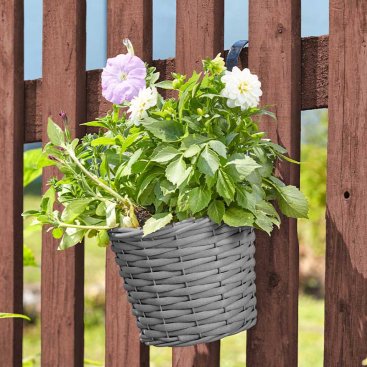 Faux Rattan Hanging Pot - Slate Faux Rattan Hanging Pot - Slate