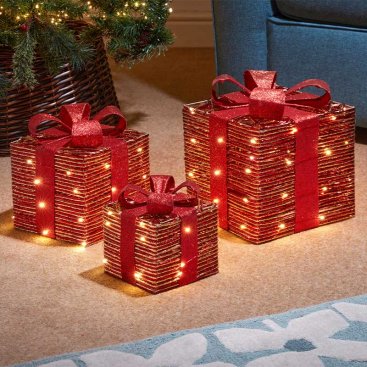 RedGold Braid Faux Gift Boxes - Set of 3